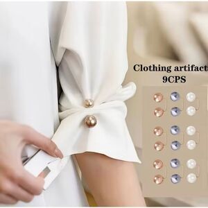 Set of 9 Pearl Clothing Clips No Sew Buttons Fashion Pin Shirt Cinch Clips